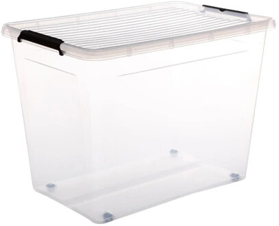 5five opberg kist met deksel - Clip Box - 80 liter - 58 x 39 x 43 cm - kunststof - transparant