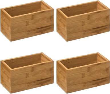 5five Opberg/sorteer/lade verdelers bakjes - 4x stuks - bamboe hout - 18 x 9 x 9.5 cm