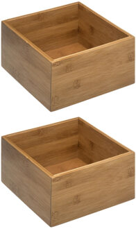 5five Opberg/sorteer/lade verdelers - bakjes - bamboe - 18 x 18 x 9.5 cm - Set van 2x stuks