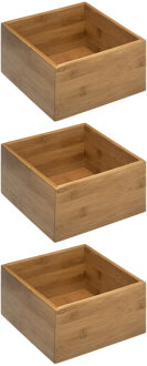 5five Opberg/sorteer/lade verdelers - bakjes - bamboe - 18 x 18 x 9.5 cm - Set van 3x stuks