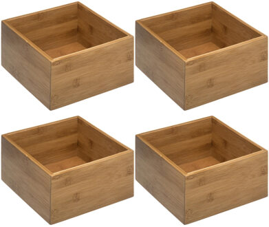 5five Opberg/sorteer/lade verdelers bakjes - bamboe hout - 18 x 18 x 9.5 cm - Set van 4x stuks