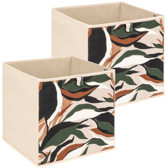5five Opbergbox kastmand - 2x - beige/botanic - 31 x 31 x 31 cm - opbergers