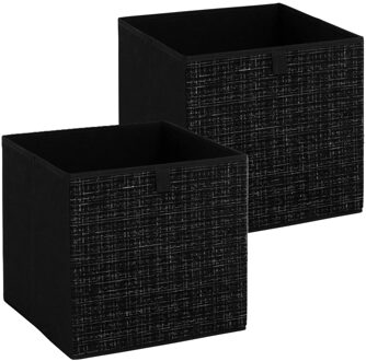 5five Opbergbox kastmand - 2x - zwart/tweed - 31 x 31 x 31 cm - opbergers