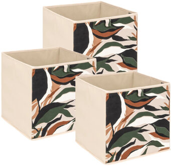 5five Opbergbox kastmand - 3x - beige/botanic - 31 x 31 x 31 cm - opbergers
