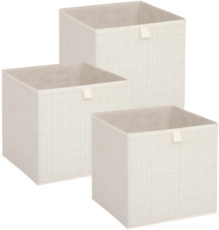 5five Opbergbox kastmand - 3x - beige/tweed - 31 x 31 x 31 cm - opbergers