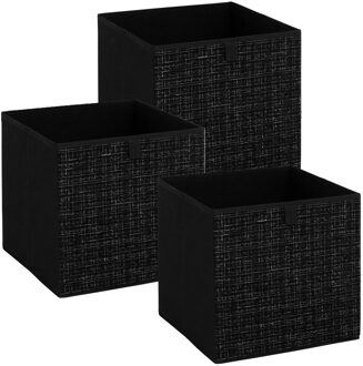 5five Opbergbox kastmand - 3x - zwart/tweed - 31 x 31 x 31 cm - opbergers