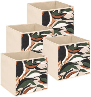 5five Opbergbox kastmand - 4x - beige/botanic - 31 x 31 x 31 cm - opbergers