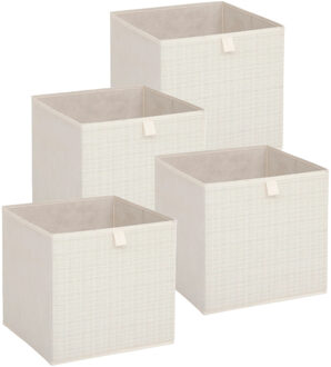 5five Opbergbox kastmand - 4x - beige/tweed - 31 x 31 x 31 cm - opbergers