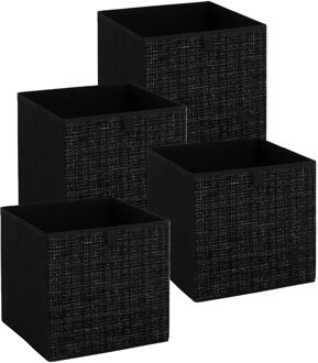5five Opbergbox kastmand - 4x - zwart/tweed - 31 x 31 x 31 cm - opbergers