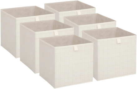 5five Opbergbox kastmand - 6x - beige/tweed - 31 x 31 x 31 cm - opbergers