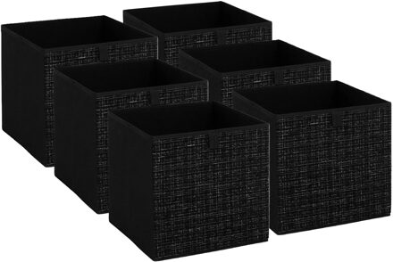 5five Opbergbox kastmand - 6x - zwart/tweed - 31 x 31 x 31 cm - opbergers