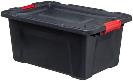 5five opbergbox/opbergkrat - 100 Liter - zwart - kunststof - L75 x B51 x H38 cm - stapelbaar