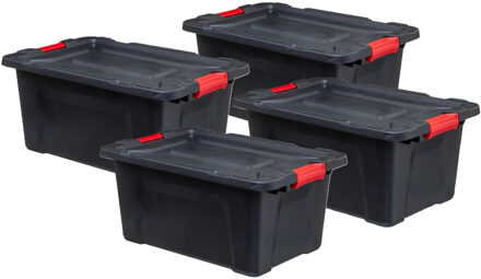 5five opbergbox/opbergkrat - 6x - 100 Liter - zwart - kunststof - L75 x B51 x H38 cm - stapelbaar