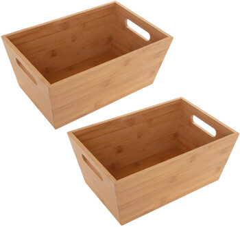 5five Opbergbox van bamboe hout - 2x - naturel - 30 x 20 x 13 cm - met handvaten - opbergers bakjes/mand