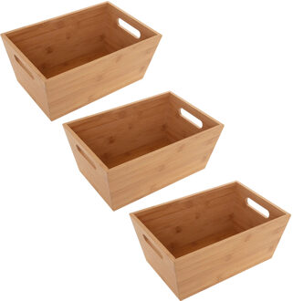 5five Opbergbox van bamboe hout - 3x - naturel - 30 x 20 x 13 cm - met handvaten - opbergers bakjes/mand