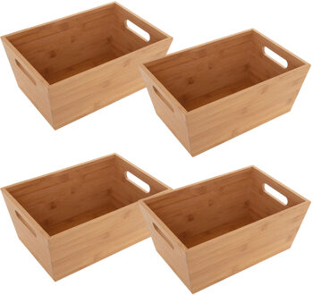 5five Opbergbox van bamboe hout - 4x - naturel - 30 x 20 x 13 cm - met handvaten - opbergers bakjes/mand