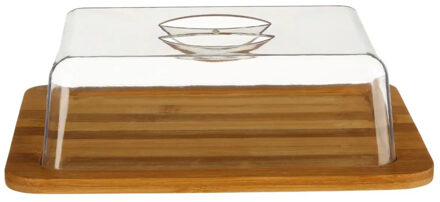 5five Opbergbox voor kaas - met deksel - bruin/transparant - bamboe/kunststof - 24 x 19 x 9 cm