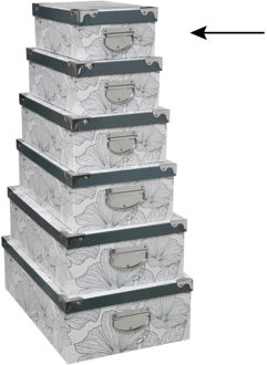 5five Opbergdoos/box - 2x - Art-deco print wit - L28 x B19.5 x H11 cm - Stevig karton - Artdecobox - Opbergbox
