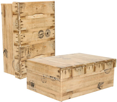 5five Opbergdoos/box - 2x - houtkleur - L28 x B19 x H10 cm - Stevig karton - Woodybox