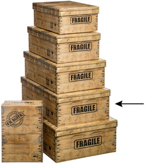 5five Opbergdoos/box - 2x - houtkleur - L44 x B31 x H15 cm - Stevig karton - Woodybox - Opbergbox Bruin