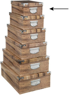 5five Opbergdoos/box - 2x - Houtprint donker - L28 x B19.5 x H11 cm - Stevig karton - Treebox - Opbergbox Bruin
