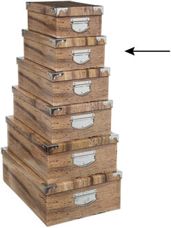 5five Opbergdoos/box - 2x - Houtprint donker - L36 x B24.5 x H12.5 cm - Stevig karton - Treebox - Opbergbox Bruin