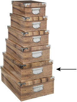 5five Opbergdoos/box - 2x - Houtprint donker - L44 x B31 x H15 cm - Stevig karton - Treebox - Opbergbox Bruin