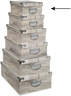 5five Opbergdoos/box - 2x - Houtprint licht - L28 x B19.5 x H11 cm - Stevig karton - Treebox - Opbergbox Grijs