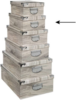 5five Opbergdoos/box - 2x - Houtprint licht - L32 x B21.5 x H12 cm - Stevig karton - Treebox - Opbergbox Grijs
