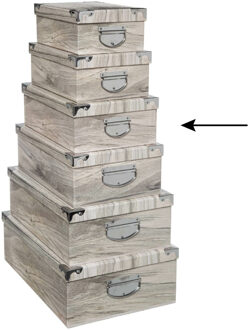 5five Opbergdoos/box - 2x - Houtprint licht - L36 x B24.5 x H12.5 cm - Stevig karton - Treebox - Opbergbox Grijs