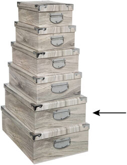 5five Opbergdoos/box - 2x - Houtprint licht - L44 x B31 x H15 cm - Stevig karton - Treebox - Opbergbox Grijs