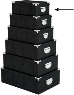 5five Opbergdoos/box - 2x - zwart - L28 x B19.5 x H11 cm - Stevig karton - Crocobox - Opbergbox