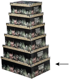 5five Opbergdoos/box - 3x - zwart - L48 x B33.5 x H16 cm - Stevig karton - Junglebox