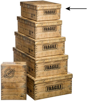 5five Opbergdoos/box - 4x - houtkleur - L32 x B21.5 x H12 cm - Stevig karton - Woodybox
