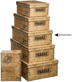 5five Opbergdoos/box - 4x - houtkleur - L40 x B26.5 x H14 cm - Stevig karton - Woodybox