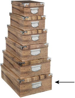 5five Opbergdoos/box - 4x - Houtprint donker - L48 x B33.5 x H16 cm - Stevig karton - Treebox