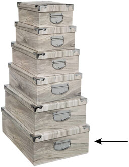 5five Opbergdoos/box - 4x - Houtprint licht - L48 x B33.5 x H16 cm - Stevig karton - Treebox