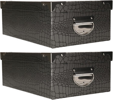 5five opbergdoos/box - 4x - zilver - L28 x B19.5 x H11 cm - stevig karton - Crocobox