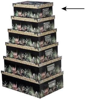 5five Opbergdoos/box - 4x - zwart - L28 x B19.5 x H11 cm - Stevig karton - Junglebox