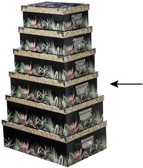 5five Opbergdoos/box - 4x - zwart - L40 x B26.5 x H14 cm - Stevig karton - Junglebox