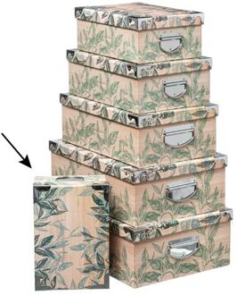 5five Opbergdoos/box - Green leafs print op hout - L28 x B19.5 x H11 cm - Stevig karton - Leafsbox - Opbergbox Beige
