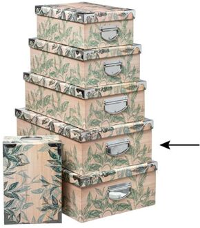 5five Opbergdoos/box - Green leafs print op hout - L44 x B31 x H15 cm - Stevig karton - Leafsbox - Opbergbox Beige