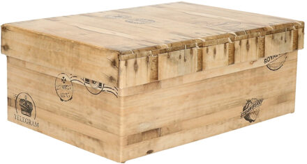 5five Opbergdoos/box - houtkleur - L25 x B17 x H9.5 cm - Stevig karton - Woodybox - Opbergbox Bruin