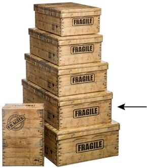 5five Opbergdoos/box - houtkleur - L44 x B31 x H15 cm - Stevig karton - Woodybox - Opbergbox Bruin