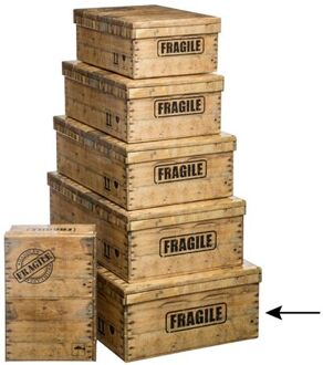 5five Opbergdoos/box - houtkleur - L48 x B33.5 x H16 cm - Stevig karton - Woodybox - Opbergbox Bruin
