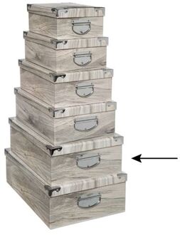 5five Opbergdoos/box - Houtprint licht - L44 x B31 x H15 cm - Stevig karton - Treebox - Opbergbox Grijs