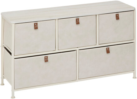 5five Opbergkast - 5 mandjes - beige - 100 x 30 x 55 cm - metaal/hout/stof - opbergen