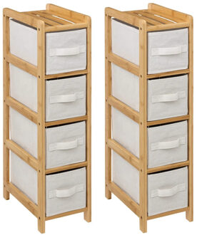 5five Opbergkast met 4 polyester manden - 2x - 4 lagen - bamboe - beige - 19 x 33 x 78 cm
