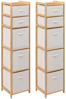 5five Opbergkast met 5 polyester manden - 2x - 5 lagen - bamboe - beige - 35 x 33 x 144 cm