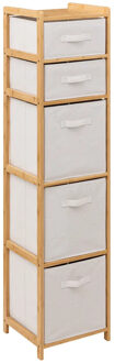 5five Opbergkast met 5 polyester manden - 5 lagen - bamboe - beige - 35 x 33 x 144 cm